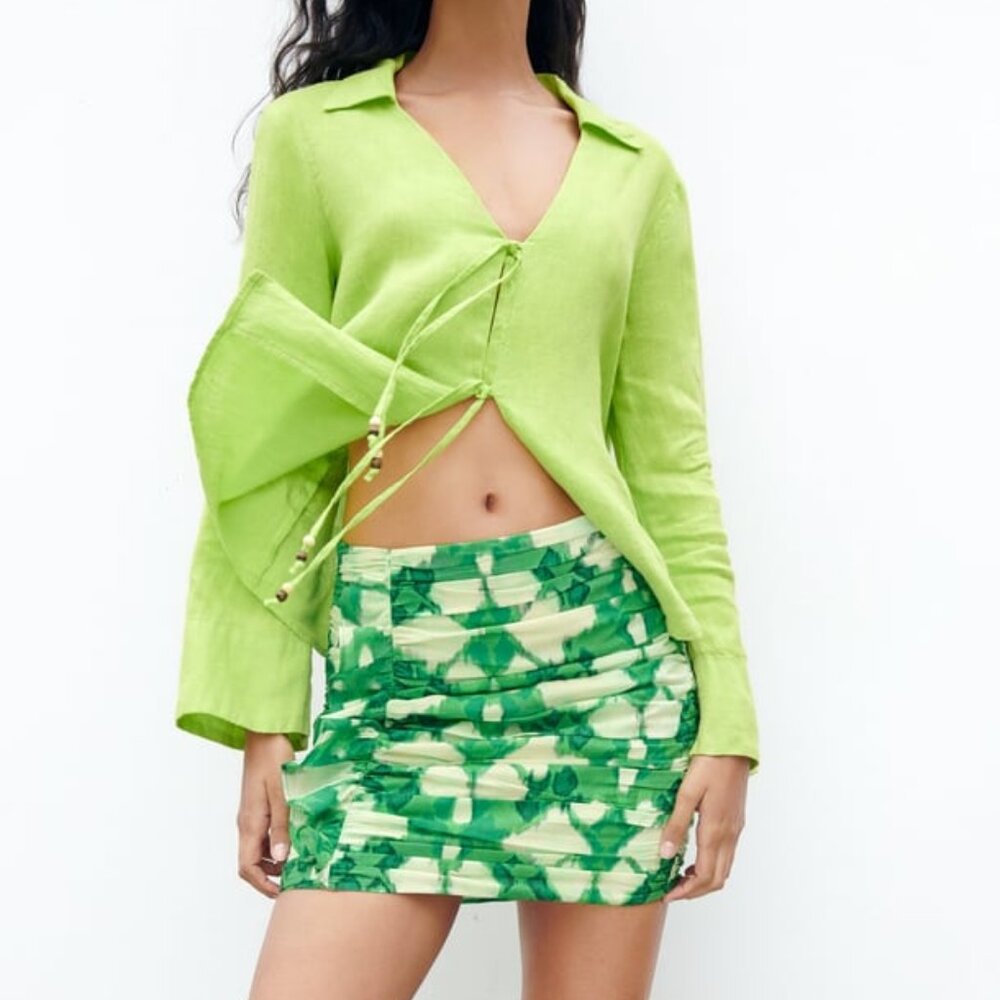 Zara Tie Dye Watercolor Ruched Mini Skirt